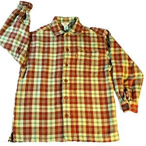 Vintage Levi Button Front Flannel Shirt Size Thick Warm Red/Cream Plaid